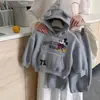 Conjunto de Moletom com Capuz Infantil Masculino Forrado com Fleece 2025 Outono e Inverno Novo Conjunto de Duas Peças Calça de Moletom Infantil Estilo Desenho Animado para Bebê