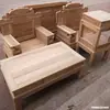 Muebles de Madera Maciza Blanca al por Mayor Semi-acabado Estilo Chino Antiguo Sofá Largo Sin Pintura Madera de Caucho Silla Sombrero Oficial Mesa de Café Mesa