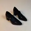 2026 Nueva Moda Francesa Versátil para Mujer Zapatos de Vestir Bajos para Ir al Trabajo de Punta con Correa Única Tacón Grueso Mary Janes
