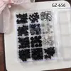 Nuevo Paquete de Joyería para Uñas de Resina Estilo Oscuro 12 Rejillas Lazo Estéreo Camelia Perla Accesorios para Uñas