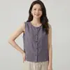 Colete Esportivo Casual Feminino de Verão Algodão e Linho Slim-Fit Solto Sem Mangas Respirável Pied-de-Poule Estilo Retro Old Money