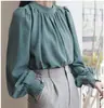 Blusa de Gasa Estilo Coreano 2026 Primavera Secado Rápido Resistente a las Arrugas Cuello Redondo Manga Abullonada para Exportación