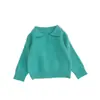 Suéter de Punto Canalé Estilo Coreano Primavera Otoño para Niños Niñas Cuello Polo Tejido Color Sólido Capa Interior Ropa Exterior Top