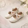 Sapatos de Princesa com Tiras Cruzadas para Meninas Sapatilhas para Daminha de Honra Casamento Performance com Laço nas Costas e Solado Macio