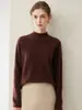 Coleção Outono e Inverno, prêt-à-porter premium, blusa base de malha feminina 100% cashmere puro, gola semi-alta, modelagem solta, suéter pullover emagrecedor