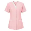 Salón de belleza ropa de trabajo de belleza médica corte ajustado cuello en V manga corta verano traje ligero uniforme de trabajo de saneamiento de hotel