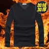 Ropa interior térmica de invierno para hombre, parte superior con forro polar, engrosada, cálida, de manga larga, camiseta de cuello en V, para usar como capa exterior o interior, corte ajustado, ropa de otoño