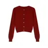 Cárdigan rojo para mujer, chaqueta de punto de otoño, corte ajustado para figuras petite, suéter negro para llevar sobre un top corto