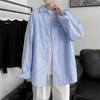 Camisa Longa Estilo Hong Kong 2026 Nova para Homens, Camisa Casual Tendência e Bonita, Jaqueta Listrada Fresca de Verão t