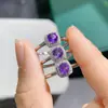 Anillo de plata de ley con amatista natural incrustada para mujer, temperamento simple, anillo de amatista, joyería de moda, una generación de cabello