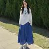 Falda Irregular Estilo Coreano Retro Azul Real para Mujer, Nuevo Modelo Verano 2026, Corte Holgado, Cintura Alta, Adelgazante, Falda Larga Delgada