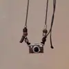 Colar com Pingente de Borla de Câmera Marrom Retrô para Mulheres, Estilo Doce e Descolado de Garota, Corrente de Pescoço Hip-Hop, Acessório Personalizado da Moda