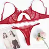 Conjunto de lencería hueco de encaje de pestañas de lujo, transparente, conjunto de dos piezas de sujetador y tanga, caliente y seductor, tentación sexy