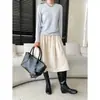 Nova Coleção de Outono SINAN: Estilo Comute, Simples, Cintura Elástica, Cintura Alta, Patchwork, Linha A, Saia de Veludo Cotelê SN9411