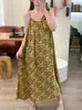 Vestido Largo Casual con Estampado Digital de Flores Estilo Verano Resort Adelgazante con Tirantes Finos para Mujer