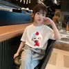 Verano Nuevo Estilo Niños Algodón Puro Manga Corta Niñas Estampado Estilo Coreano Holgado Manga Corta Top para Niños Mayores Camiseta Moderno