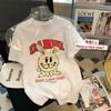 Camiseta de Manga Corta con Cuello de Bolsa de Algodón Puro con Estampado de Dibujos Animados Anime para Mujer 2024 Verano Nuevo Top Casual Holgado de Largo Medio