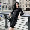 Vestido Rayado Estilo Chanel para Mujer, Primavera y Otoño, Corte Ajustado, Cuello Redondo Nuevo, Elegante Vestido de Punto de Manga Larga, Vestido Bodycon