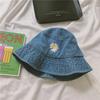 Ins Sombrero de Pescador de Flor de Margarita Sombrero Estilo Coreano Sombrero de Mujer Primavera y Verano Combinable para Calle Color Denim Sombrero de Cubo Sombrero para Sol con Protección Solar para Hombre