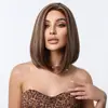 Amazon Peluca Europea y Americana Nueva Transfronteriza con Raya Media, Cabello Corto Liso, Cabeza Bobo, Moda Borgoña Clavícula Cabello Cabeza Bobo