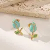 Pendientes de Acero Inoxidable 304 con Goteo de Aceite de Flor de Rosa de Moda y Elegantes para Mujer, No se Desvanecen, Pendientes de Lujo Ligero de Alta Gama, Venta al por Mayor