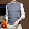 Em estoque Nível 4 Anti-pilling 410g Extra Grosso Peça Única Lã Fleece Gola V Colete de Tricô Masculino Cardigan de Lã Masculino