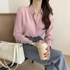 Camisa de manga comprida com lapela francesa chique da Coreia do Sul, de botões simples, solta, elegante, de cor sólida, para mulheres