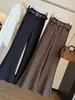 Pantalones acampanados estilo traje color café para mujer, colección de otoño, alta gama, adelgazantes, elegantes, casuales, de pierna ancha, de cintura alta, con una caída fluida, pantalones largos acampanados