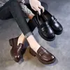 Mocasines cómodos de suela gruesa para mujer, nuevo estilo otoño 2026, versátiles, tacón grueso, slip-on, casual, estilo británico, zapatos de piel