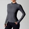 Ropa Nueva de Fitness de Verano Abrigo para Mujer Ajustado Adelgazante Blanco de Secado Rápido Manga Larga Cuello Protector Solar Top para Correr