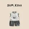 Conjunto de Verão para Meninos 2026 Novo Estilo Camiseta Casual com Shorts Listrados Conjunto de Duas Peças Para Crianças Pequenas e Médias Estilo Moderno