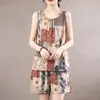 Traje de algodón y seda para madre verano sin mangas camiseta pantalones cortos chaleco pijama conjunto de dos piezas para mujeres de mediana edad y mayores verano