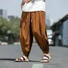 Pantalones cortos de hombre de seda de hielo bordados de nicho estilo chino, corte holgado, nuevo diseño de inspiración china, finos para el verano, color azul marino, estilo harén