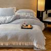 Juego de Cama de Invierno Grueso y Cálido de Terciopelo de Leche Francés de Cuatro Piezas Encaje Terciopelo Tallado Sábana Cubre Edredón Ropa de Cama de Terciopelo para Bebé