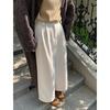 Pantalones de traje de lana Baishiwang respetuosos con la piel, pantalones casuales rectos de cintura alta, pantalones holgados de pierna ancha para mujer de invierno