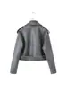 Fábrica de origen transfronteriza chaqueta de cuero PU retro para otoño/invierno 2026 con solapa única, cierre diagonal y cinturón