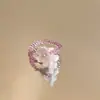 Anillo de Flor Violeta Dopamina para Mujer, Accesorio de Nicho, Anillo para Dedo Índice, Anillo Elástico de Perlas Apilable para Vacaciones en la Playa
