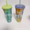 Copo plástico de dupla camada com canudo para morar sozinho em aluguel, copo portátil à prova de vazamento para milk tea, copo de estudante com canudo de papel inserível