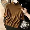 Camisa Base Feminina Fina de Gola Alta, Estilo Casual Outono/Inverno 2026, Blusa de Tricô da Moda com Cinco Mangas