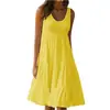 Em estoque moda feminina de verão transfronteiriça 7 cores 8 tamanhos S-5XL algodão imitação plus size cor sólida sem mangas vestido plissado