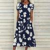 Ropa de Mujer Transfronteriza Europea y Americana Primavera y Verano Nuevo Amazon Floral Posicionado Estampado Cuello Redondo Manga Corta Vestido con Bolsillos en Stock