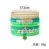 Europa y América. Pulsera Verde del Día de San Patricio Apilada con Cuentas de Arcilla Suave, Decoración de Colgante Hecho a Mano de Trébol de Cuatro Hojas de Buena Suerte
