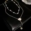 Colar de Pérolas com Laço Cravejado de Diamantes Estilo Francês Nicho Luxo Leve Moda de Alta Qualidade Acessório de Colar Versátil Joias