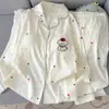 Conjunto de Pijama de Primavera para Mujer con Sujetador Incorporado, Lindo Cachorro de Dibujos Animados, Manga Larga, Pantalón Largo, Holgado, Se Puede Usar al Aire Libre, Conjunto para Estar en Casa