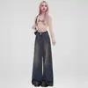 Jeans Rectos de Pierna Ancha Gris Cemento Retro Americano de Moda 2025 para Mujeres Petites, Pantalones Sueltos de Cintura Alta