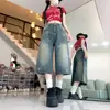 Calça Jeans Cropped Versátil Estampada de Estrela Estilo Americano Picante Transfronteiriça Verão Solta Emagrecedora Preguiçosa Perna Larga Comprimento Médio
