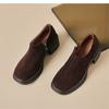 Sapatos Loafers Macios e Confortáveis Tendência em Couro Macio Camurça para Mulheres, Novidade Outono 2026 Estilo Francês Salto Bloco Solado Grosso Elegantes Versáteis