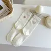 Calcetines de red para mujer de Dongdaemun, Corea, novedad otoño 2024, calcetines de otoño e invierno para niños, tacón AB, bordado de amor, calcetín de tubo
