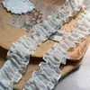 Borda de renda de tule plissado branca de 4,5 cm de largura para roupas de boneca Lolita e decoração DIY