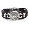 Pulsera Tejida de Cuero de Vaca Multicapa con Tallado de Patrón de Sol, Pulsera Vintage de Aleación con Cuentas Florales, Accesorio de Estilo Étnico